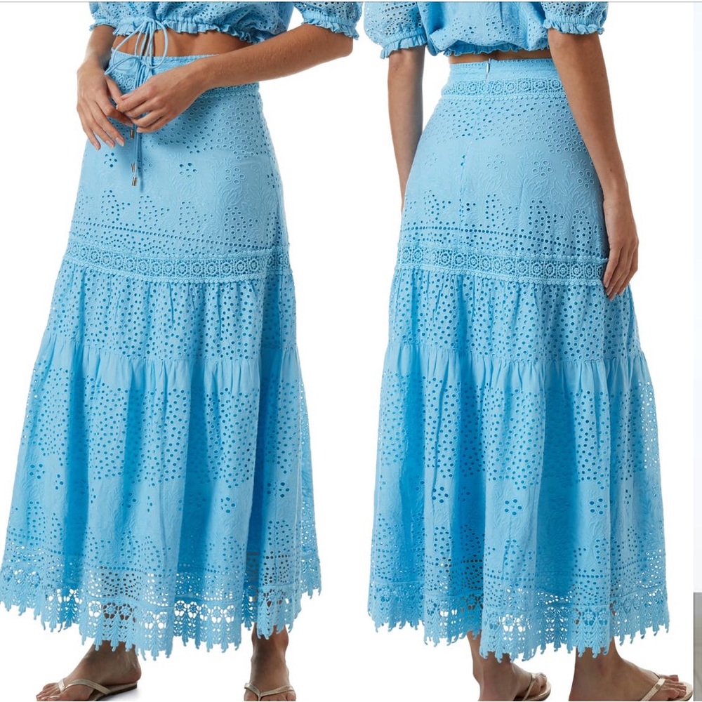 Melissa Odabash Alessia Embroidered Eyelet Tier Skirt Cornflower Blue Small NWT